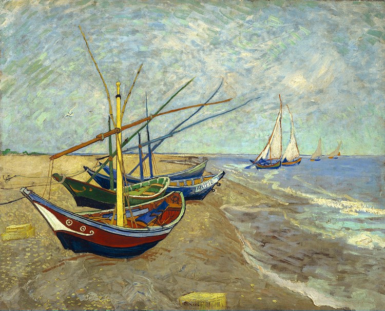 A Ship on St. Mary's Beach, Van Gogh Famouse Painting，European Living Room Dining Room Sofa Bac