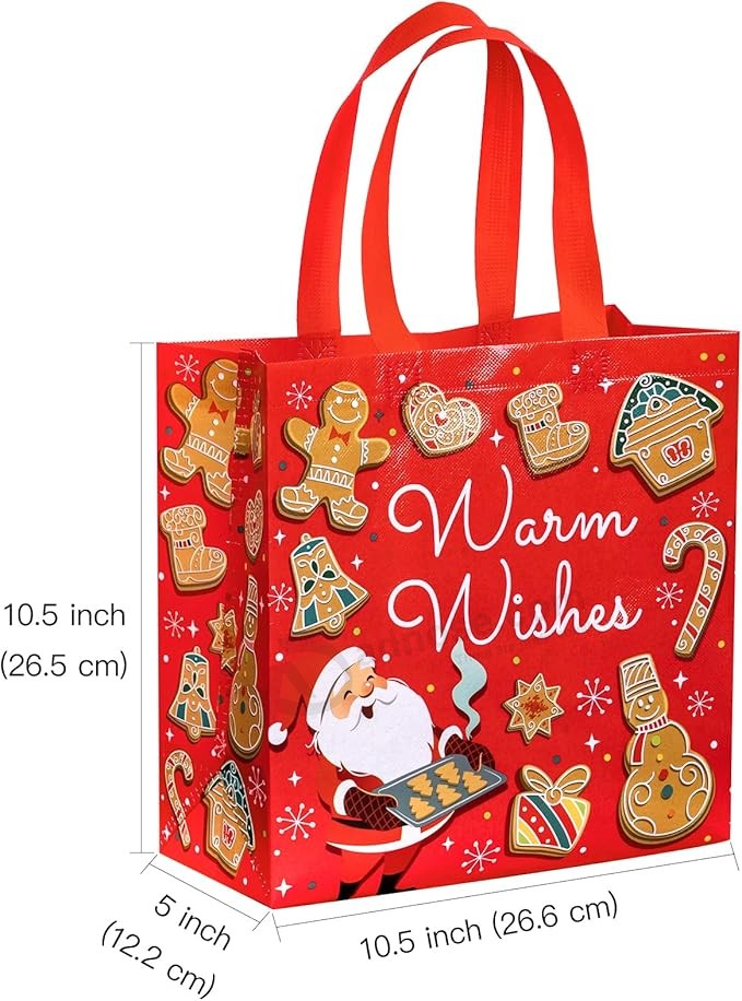 Saco de Presente de Natal com Alças - Tamanho Médio 10.5 x 5 x 10.5 polegadas - Design de Natal Rosa e Verde, Perfeito para Sacos de Presente de Natal