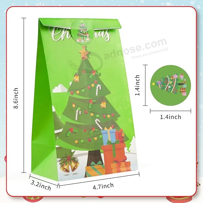 Sacos de Presente de Natal - 24 Sacos de Presente de Natal com Adesivos de Natal | Sacos de Natal para Presentes | Lembrancinhas de festa de Natal para crianças